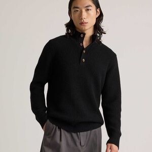 Quince Mongolian Cashmere Waffle Quarter Button Sweater Men's SMALL in Black